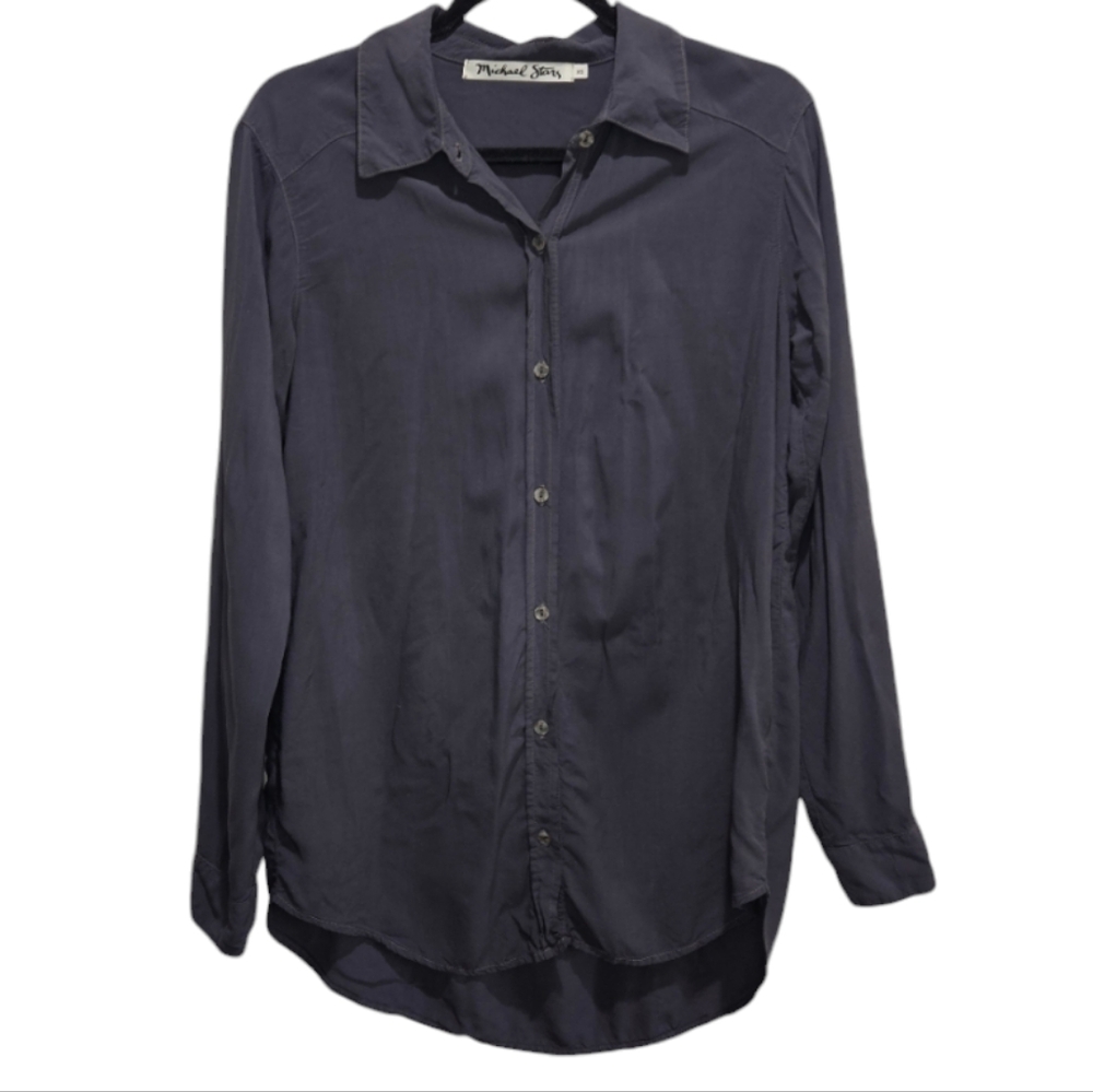 Michael Stars Shirt XS Long Sleeve Button Up Top Blouse Gray Rayon Made In USA
